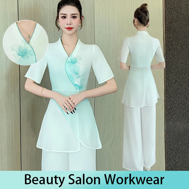 

Chinese Style Gradient Beauty Salon Massage Spa Uniform Women Work Clothing Hotel Reception Work Clothes Sauna Foot Bath Uniform
