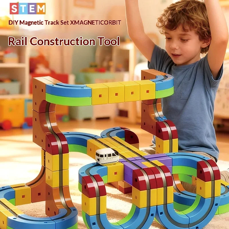 مجموعة أدوات ألغاز مسار الإرتفاع المغناطيسي DIY لبنات البناء للأولاد والبنات نموذج تجميع المركبات التعليمية