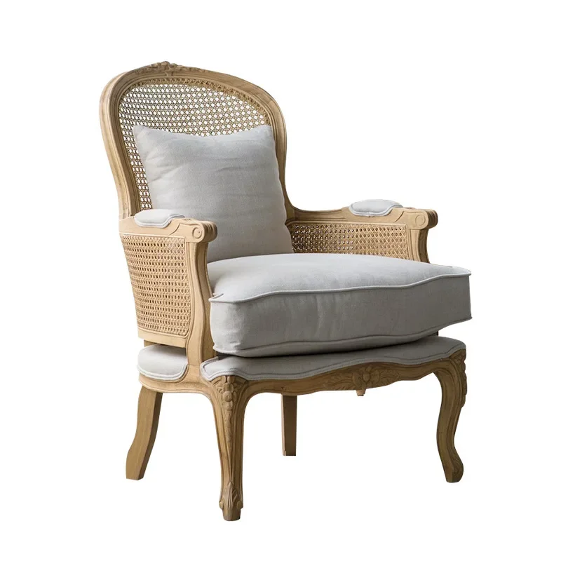 

Nordic country retro Nordic oak solid wood cotton and linen three-proof fabric single sofa armrest