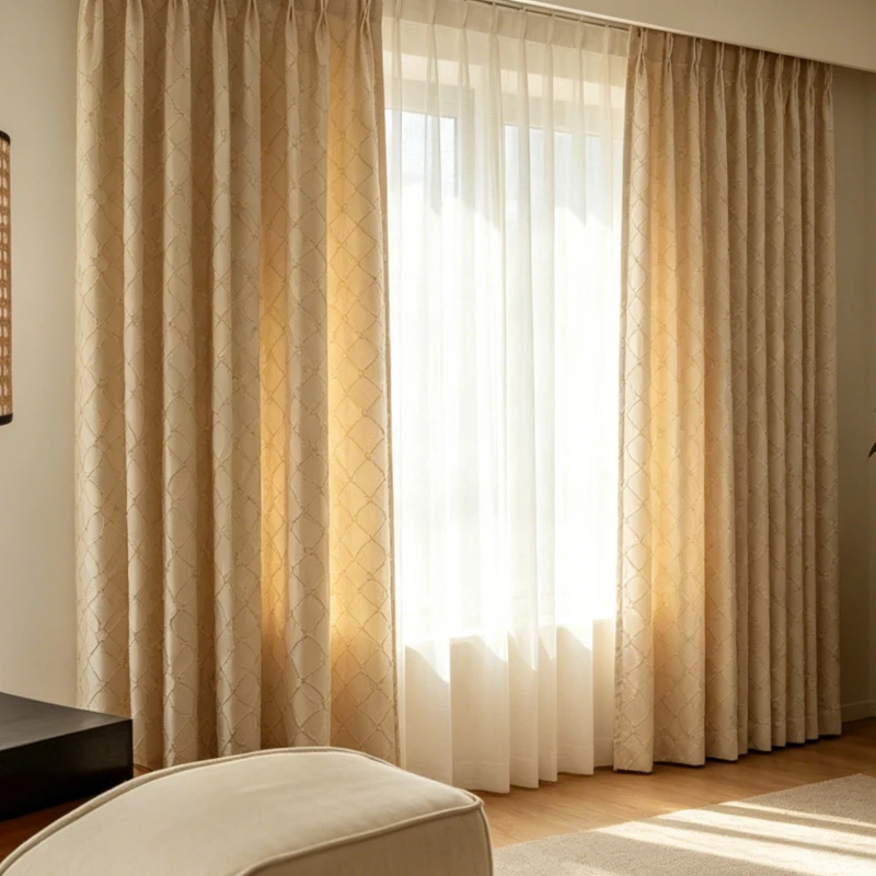French Embossed Four-leaf Clover Gold Jacquard Luxury Curtains for Living Dining Room Bedroom Blackout Window Decor Elegant Door