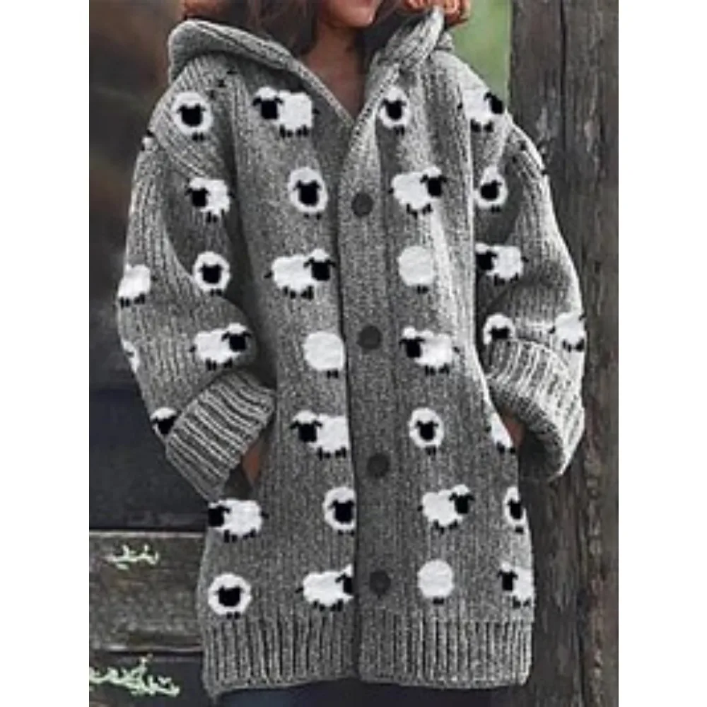 2025 Christmas New European Style Women's Abstract Print Casual Cape Coat Festive Holiday Party Outerwear Winter Fashion Jacket