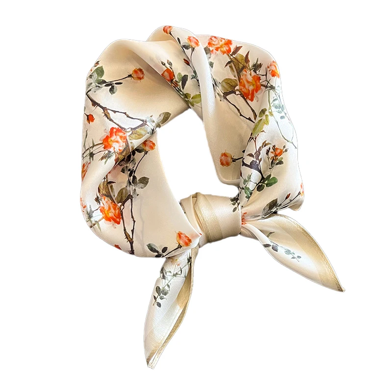 100 % Seidenschal, Pflaumenblütenmuster, quadratische Schals für Damen, Wickeltuch, Maulbeerseide, Bandana, modisches Luxus-Stirnband, Hijab – Detail 6