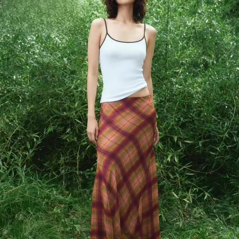 

Осень 2023, Новое поступление, женская модная клетчатая юбка, повседневная длинная юбка со средней талией Ci, подходящая для поездок на работу