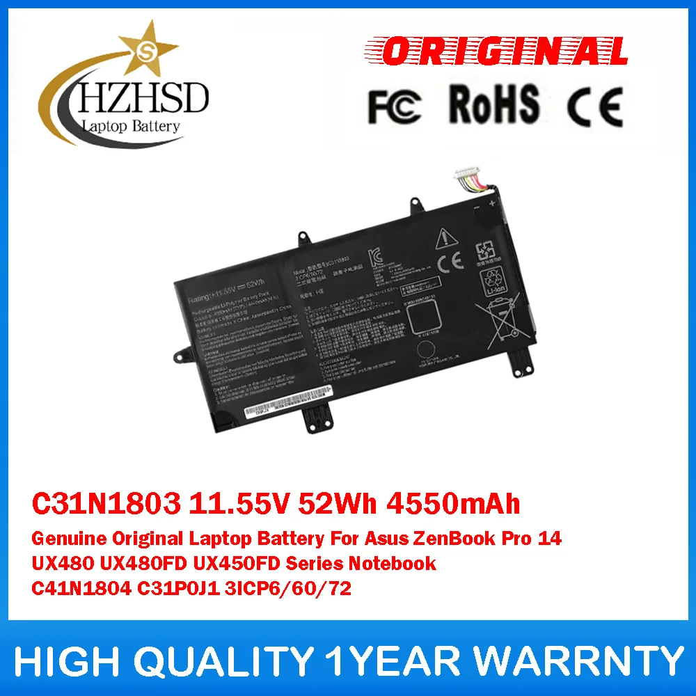 

C31N1803 11,55 В 52 Втч 4550 мАч Оригинальный аккумулятор для ноутбука Asus ZenBook Pro 14 UX480 UX480FD UX450FD C41N1804 C31P0J1