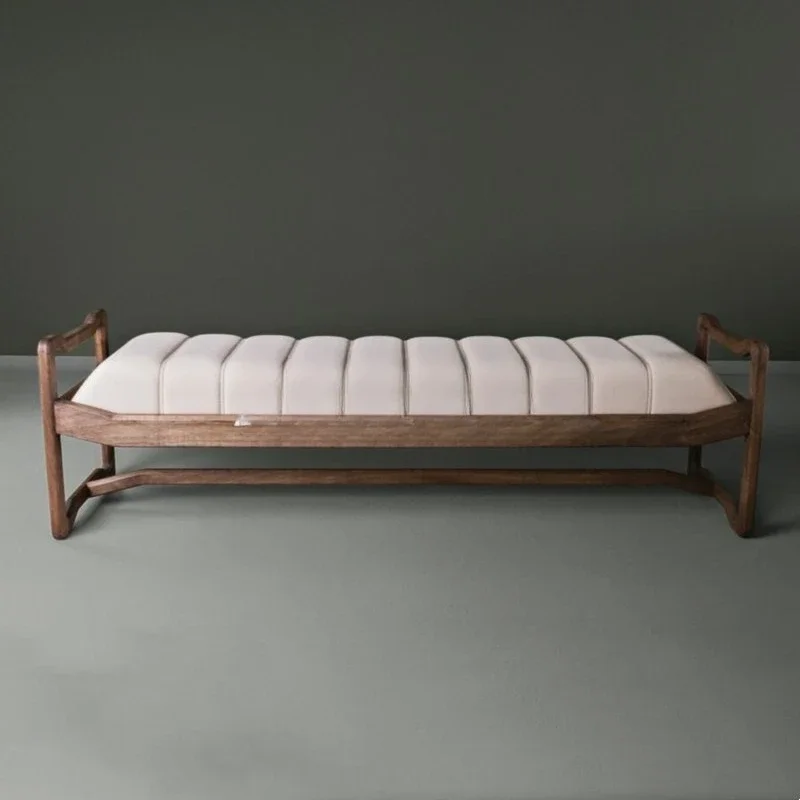 

New Chinese light luxury solid wood sofa stool designer foyer bench