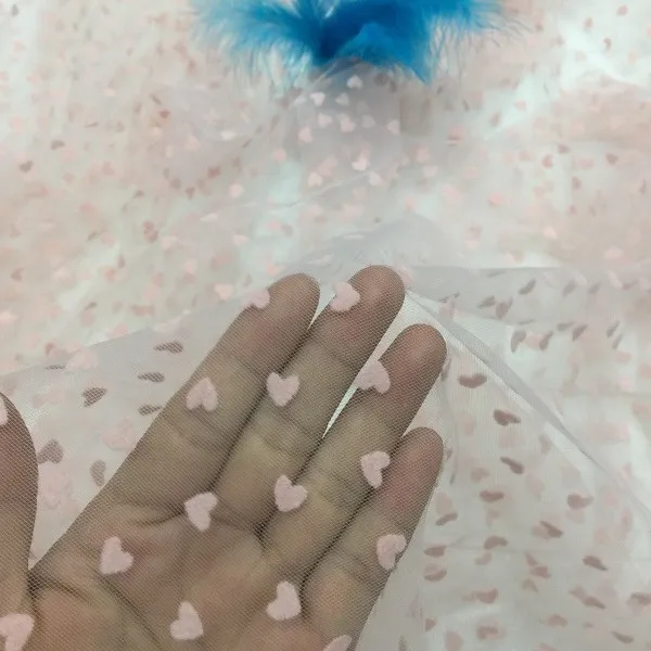 新しいピーチハート植毛ガーゼ生地レース刺繍子供 & 女性の衣類の写真撮影生地新しいコレクション