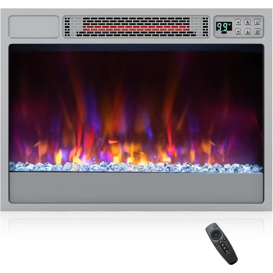 

23-дюймовый инфракрасный кварцевый электрический камин с дистанционным управлением, 1500 Вт, встраиваемый каминный обогреватель с термостатом, перегрев P