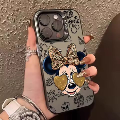 Disney Leopard Print Bow Minnie Case for Samsung Galaxy A51 A55 A35 A25 A15 A05 A05S 5G A13 A23 A12 A22 A32 A52 A52S A72 A71 4G