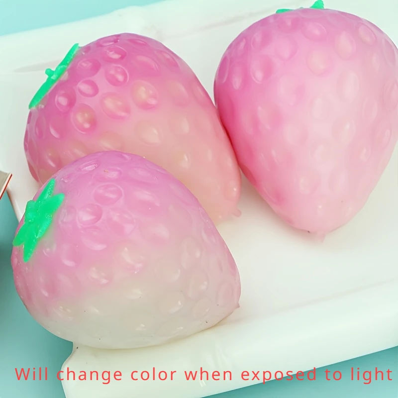 Fresa Squishy Que Cambia De Color – Bola Anti Estrés De Fruta Sensorial – Juguete Táctil De Rebote Lento Para Niños Y Adultos – Regalo Calmante