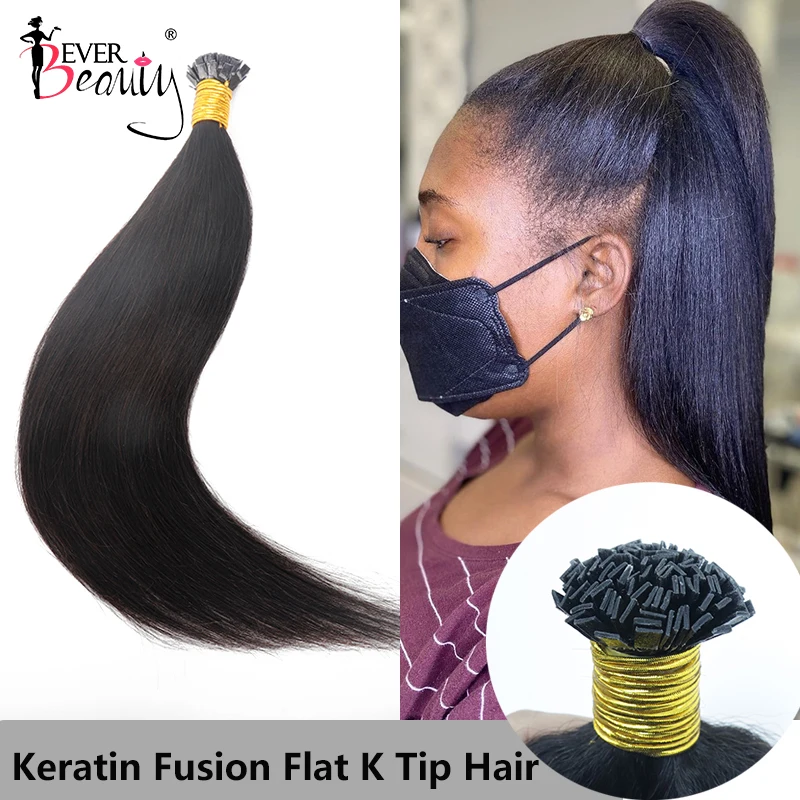 

Straight K Tip Fusion Hair Extension Human Hair Hair Bundles Keratin Flat Tip Hair Extensions Microlinks Black Women EverBeauty