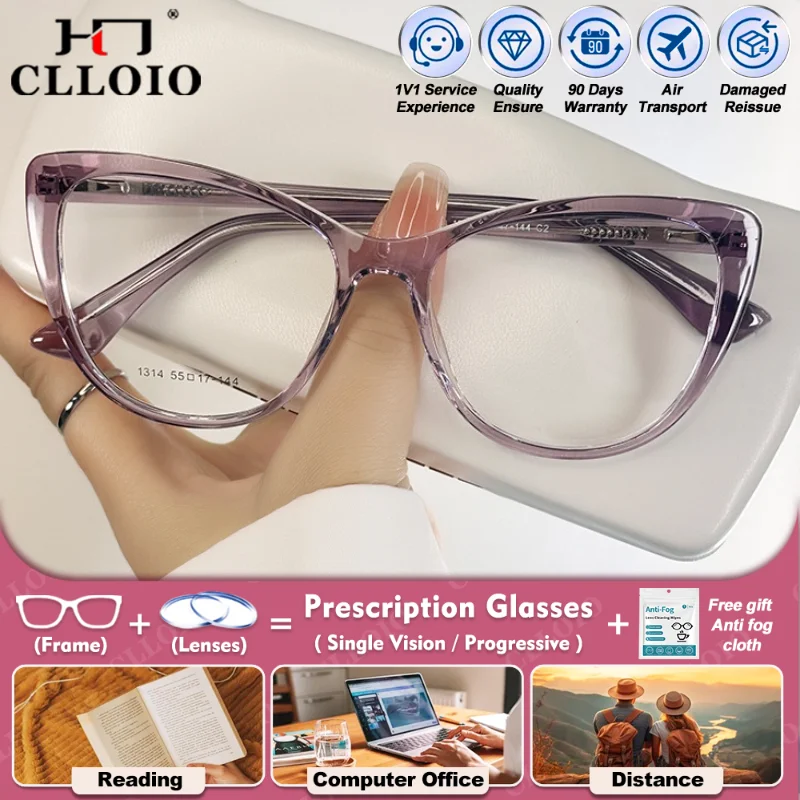

CLLOIO New Fashion TR90 Cat Eye Myopia Prescription Glasses Women Blue Light Filter Progressive Photochromic Optical Eyeglasses
