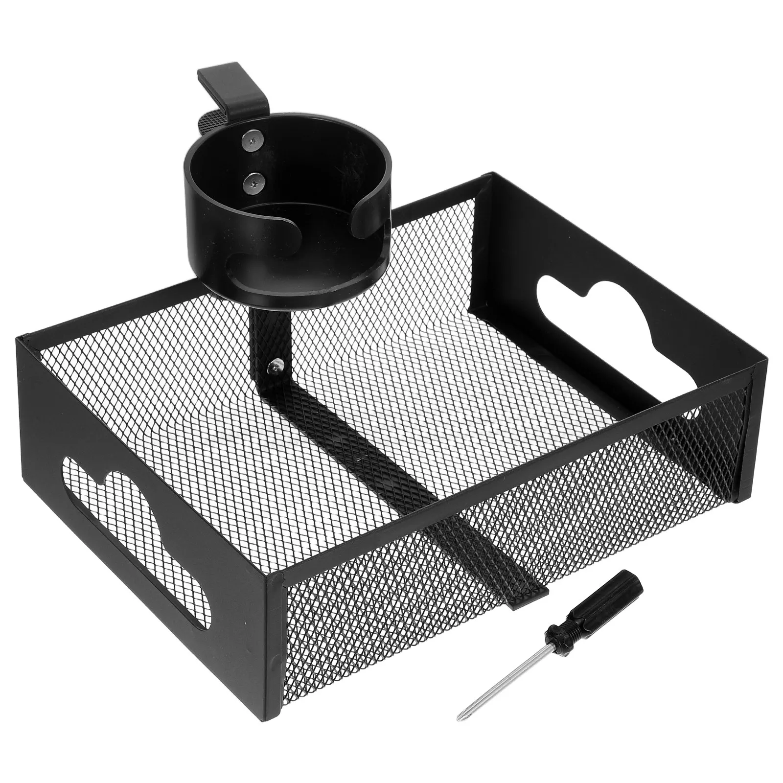 Clip on Desk Edge Snack Organizer Adjustable No Drill Clamp on Mesh Under Desk Cup Holder Cable Management Tray Fits Table - view 4