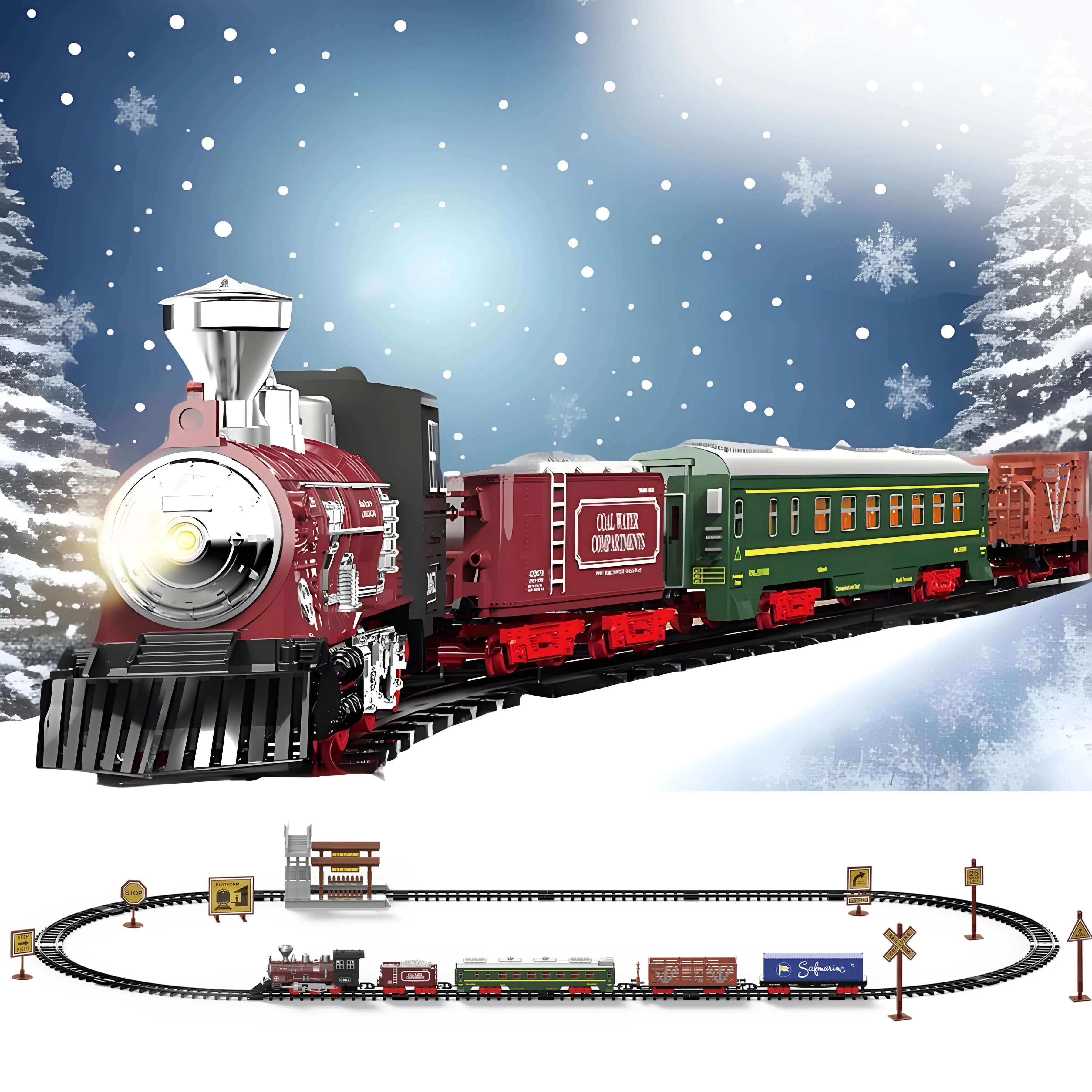 Train Set,Remote Control Train Toys,Christmas Train with Smoke,Light and Sound,Toy Train Set for 3 4 5 6 7+ Years Old Boys Gifts