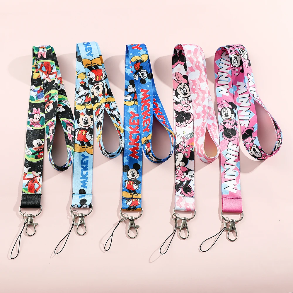 

Розовый шнурок Disney, держатель для удостоверения личности, держатель для кредитных карт с Микки, ремешок на шею, держатели для карт с Минни, аксессуары для девочек, брелок