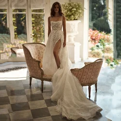 Customized Gorgeous Wedding Dresses 2025 New Bridal Gowns Lace with Straps Bride Dresses Thigh Slit Wedding Gowns Sequined