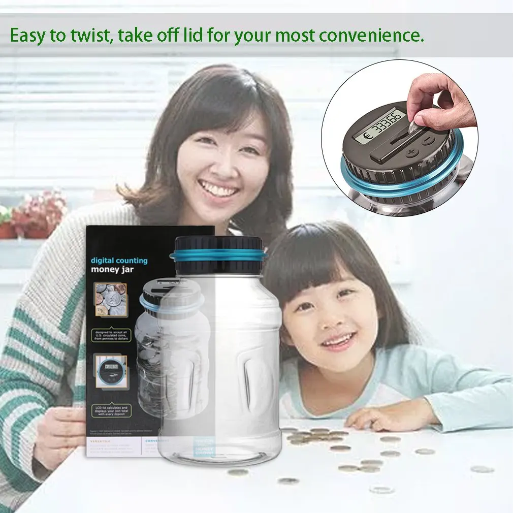 Digital Money Box with Counter Electronic Piggy Bank Display Euro Money Saving Box Large Transparent Coin Counter