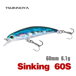 TSURINOYA 60S Sinking Minnow Fishing Lures 60mm 6.1g Jerkbait Bass Pike Carkbait Wobblers Swimbait Professional Hard Bait