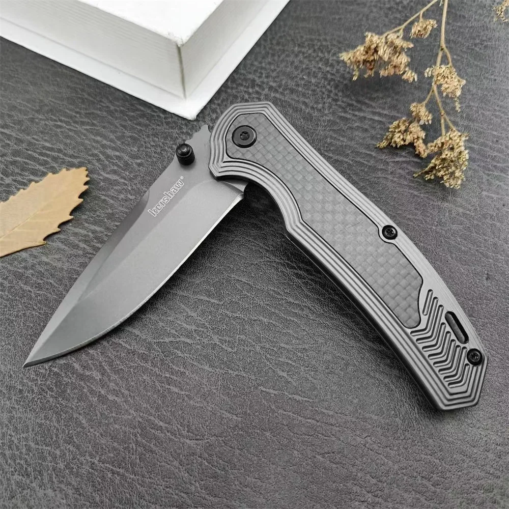 KS 8310 Pocket Flipper Knife 8Cr13Mov Drop Tip Blade 420 Steel Inlaid Carbon Fiber Handle Men\'s Camping Survival Tactical Knife