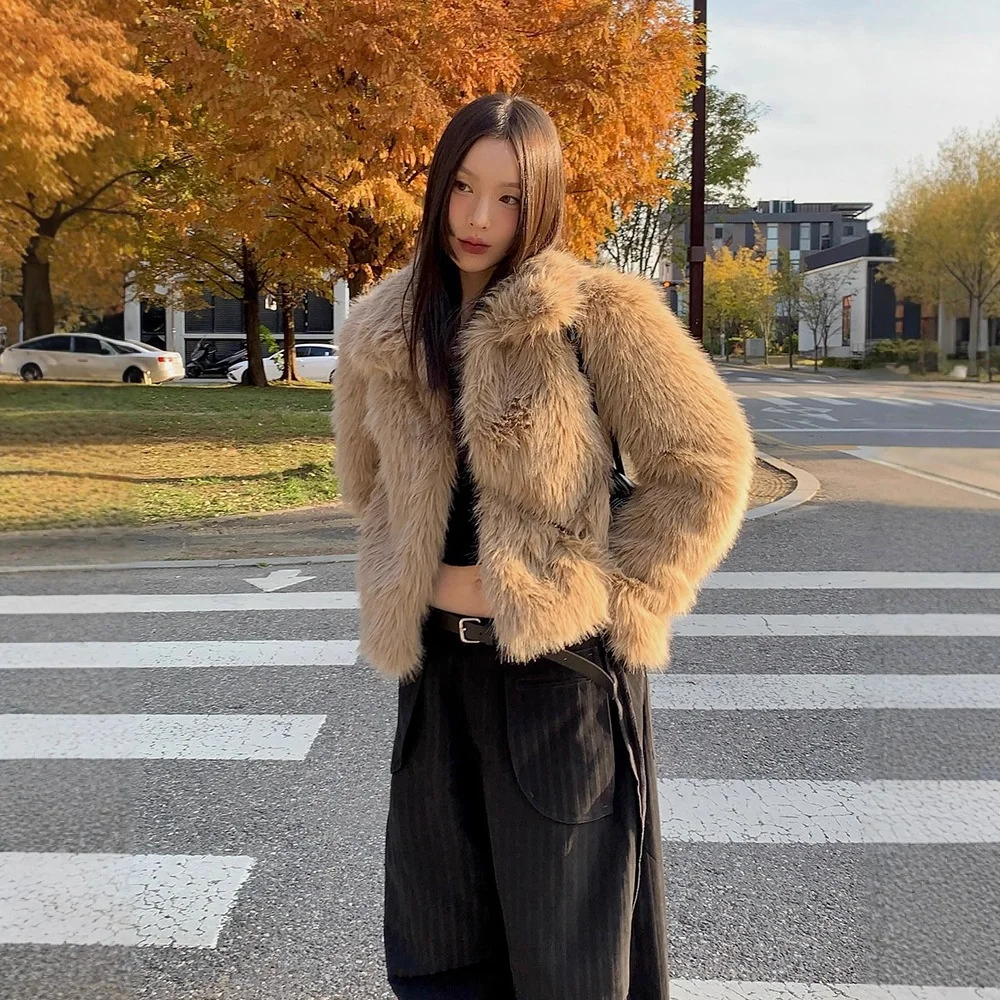

Orde H25 Autumn Winter Loose Warm Faux Fur Collar Pure Color Korean Sle Women's Outerwear Comfortable Polyester Fiber