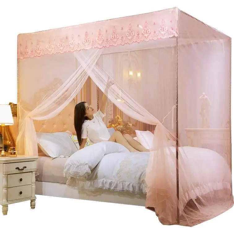 Elegant Old Style Bed Canopy Mosquito Net Door Mounted Simple Design Bedroom Iron Art Painted Frame Full Set Sturdy And Durable