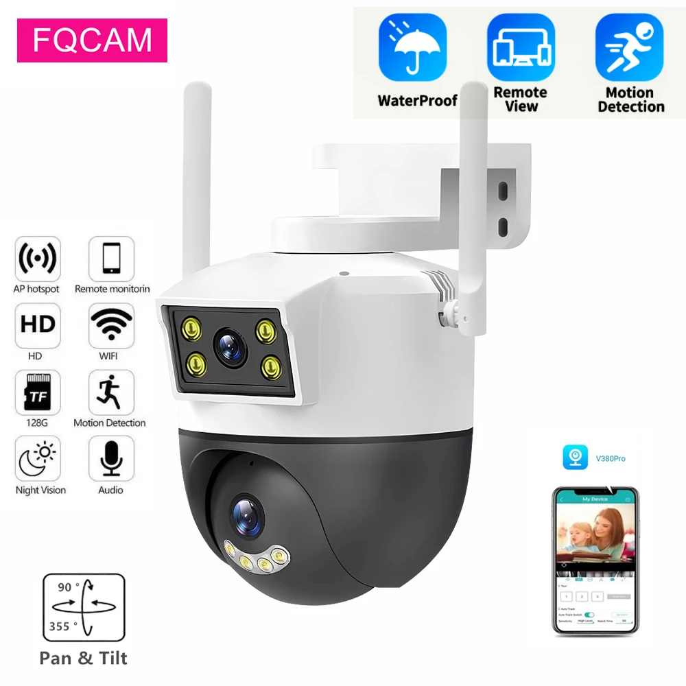 

HD V380 Wireless Security Camera WiFi Surveillance CCTV Camera Dual-Lens Night Vision IP66 Outdoor 720P Camera