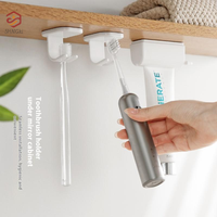 Self Adhesive Detachable Toothbrush Holder For Bathroom Countertop Wall Mounted Electric Toothbrush Plastic Storage Hook