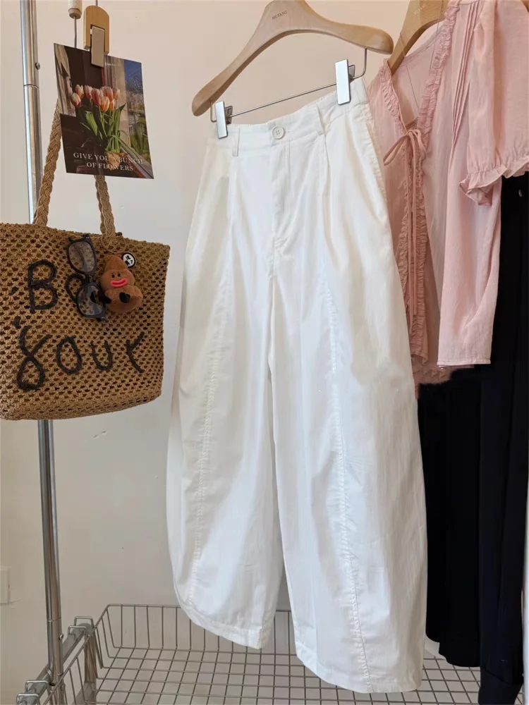 

Summer Thin Material Loose Casual Balloon Wide Leg Pants Women's Fashionable Comfortable High Waist Straight Cut Trousers