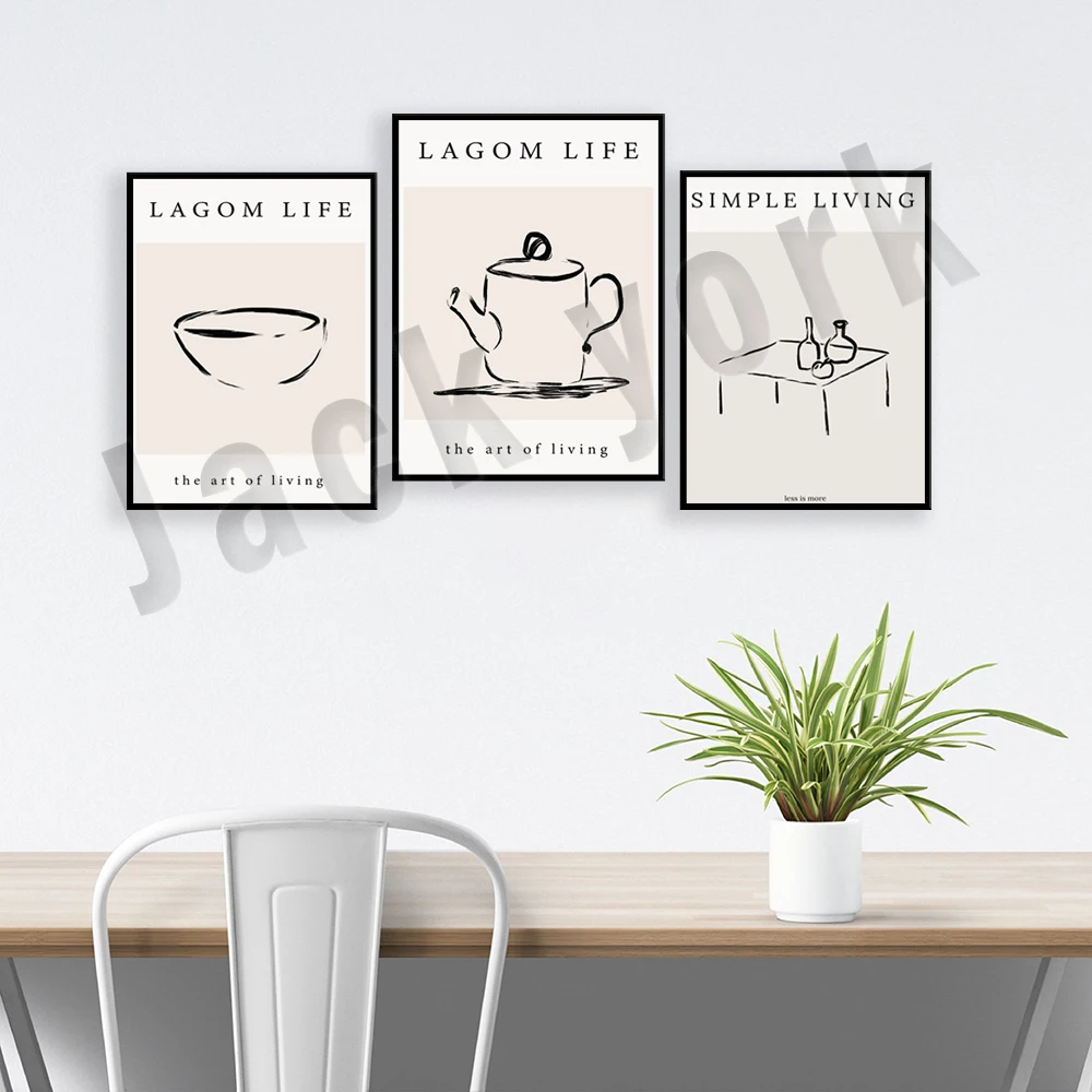 Lagom Life minimalist art poster, minimalist living, typography, less is more, food and drink, positive affirmation, home decor