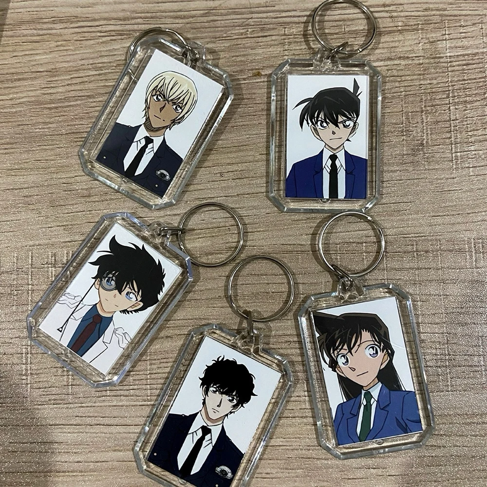 Anime Cartoon Detective Conan Keychain Conan Edogawa Haibara Ai Mouri Ran Cosplay Figures Acrylic Pendant Bag Backpack Key Chain
