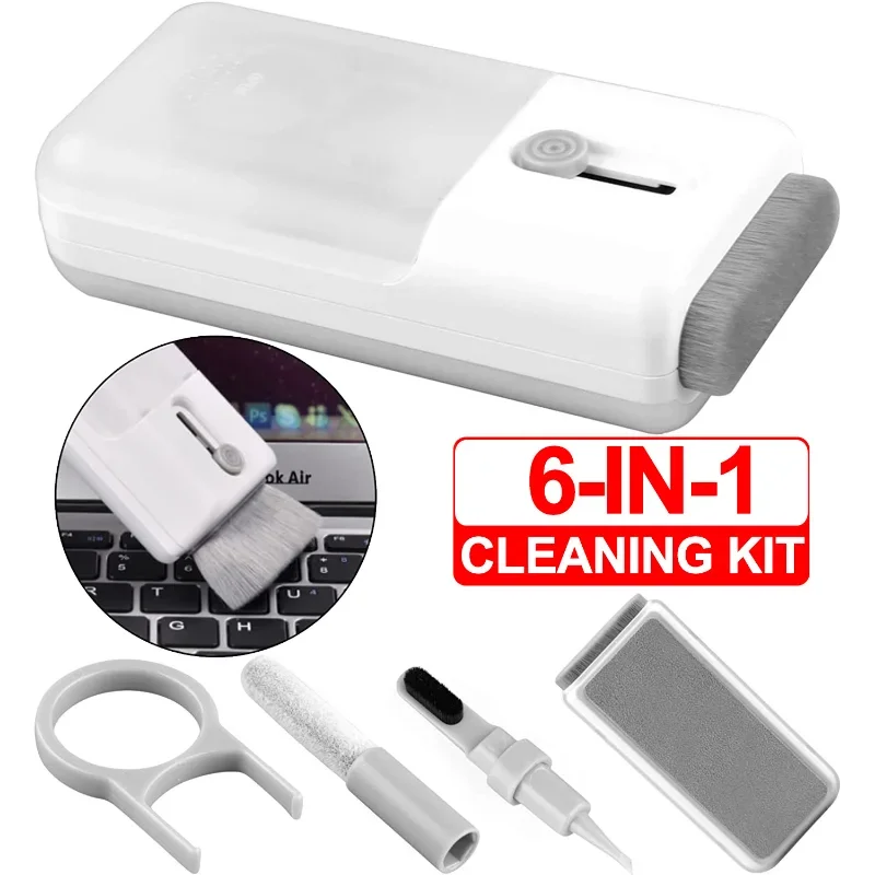 Cepillo de limpieza de auriculares 6 en 1 para Airpods SamsungBuds Macbook Pro, Kit de limpiador, herramienta de cepillo para limpieza de teclado, paño de limpieza de pantalla