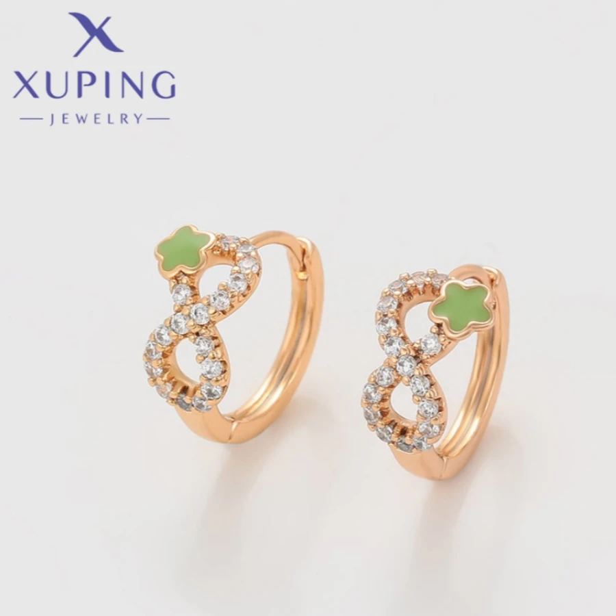 Xuping Jewelry Hot Sales Fashion Circle Shape Elegant Zircon Gold Color Hoops Earrings for Women Schoolgirl Wish Gift X000700364