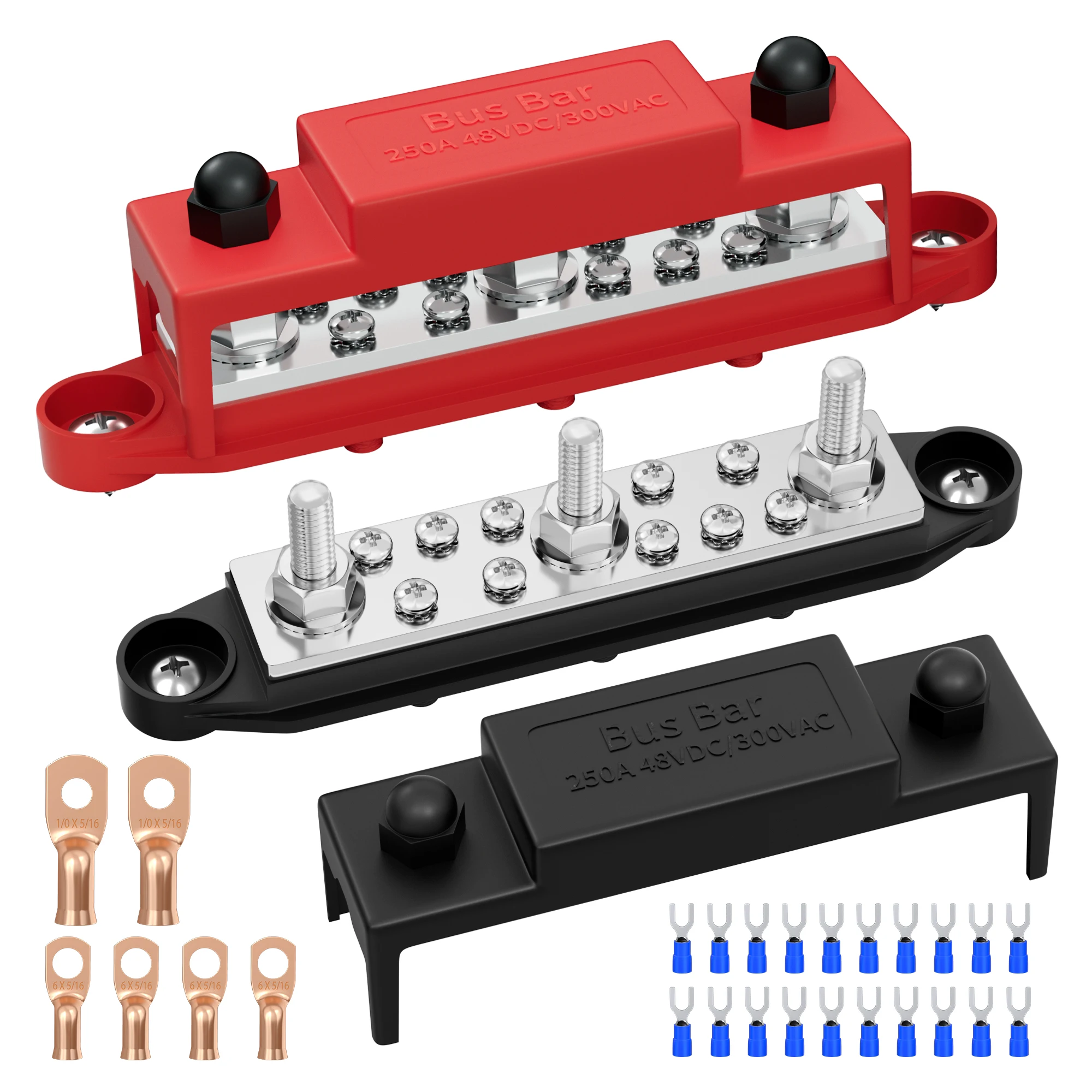 

Bus Bar 12V 250A Power Distribution Block with 3 x 5/16"(M8) Studs Marine Bus Bar Terminal Block 12 Volt DC Battery Busbar