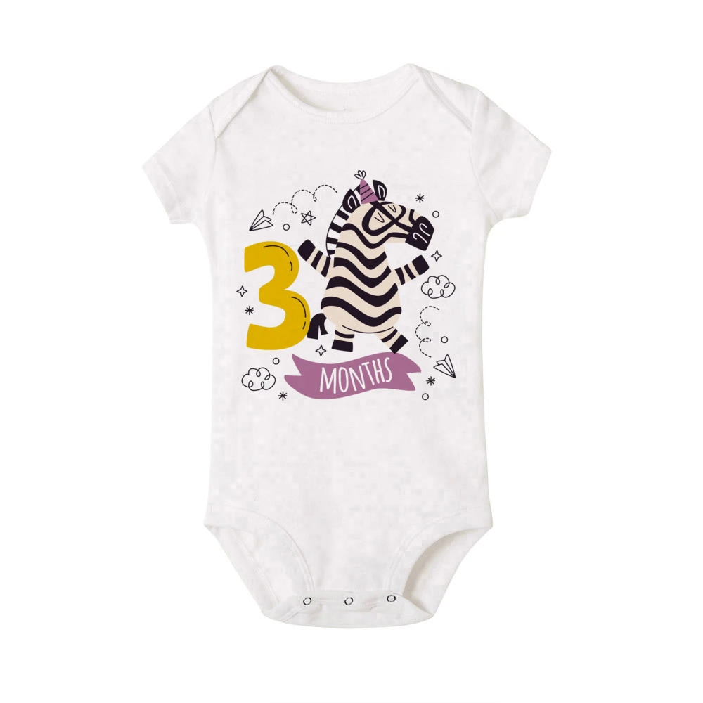 Cute Animal Print Monthly Milestone Baby Grow Bodysuit Newborn 1-12 Months Pictur Monthly Jumpsuit Clothes Infant Shower Gifts