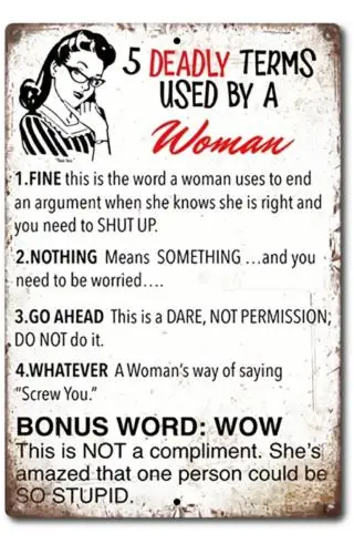 Deadly Terms Used Woman Sign Aluminum Metal 8