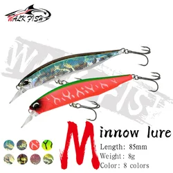 WALK FISH 1PCS Floating Minnow Fishing Lure 85mm/8g 3D Eyes Crankbait Wobblers Artificial Plastic Hard Bait Fishing Tackle