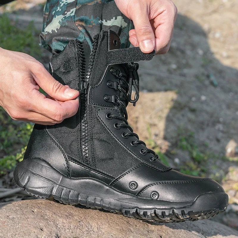 Botas militares táticas de couro masculinas, Botas do exército de combate do deserto, Sapatos de tornozelo para caminhadas ao ar livre, Novo