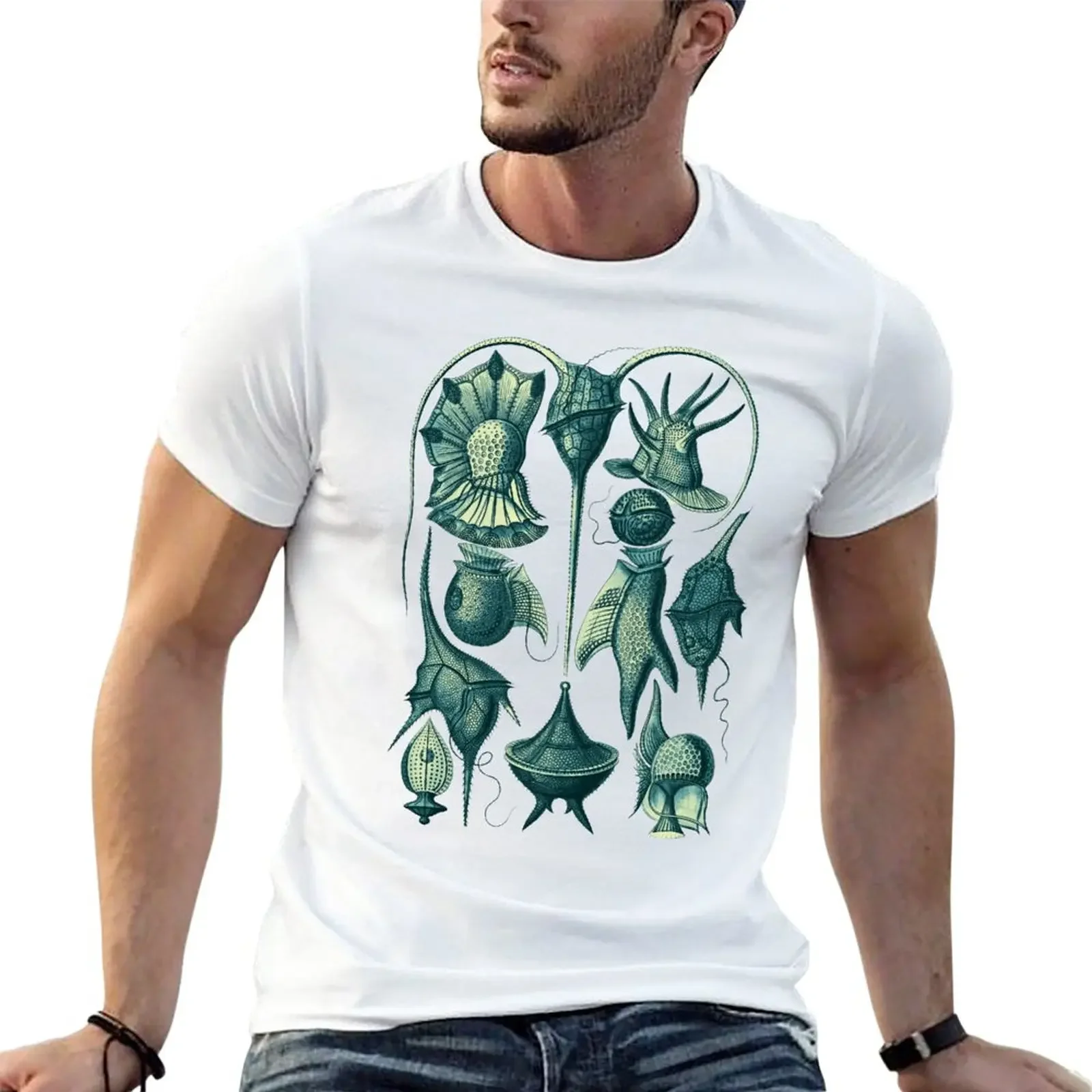 Ernst Haeckel Peridinea Plankton Teal T-Shirt graphics kawaii clothes Men's t shirts