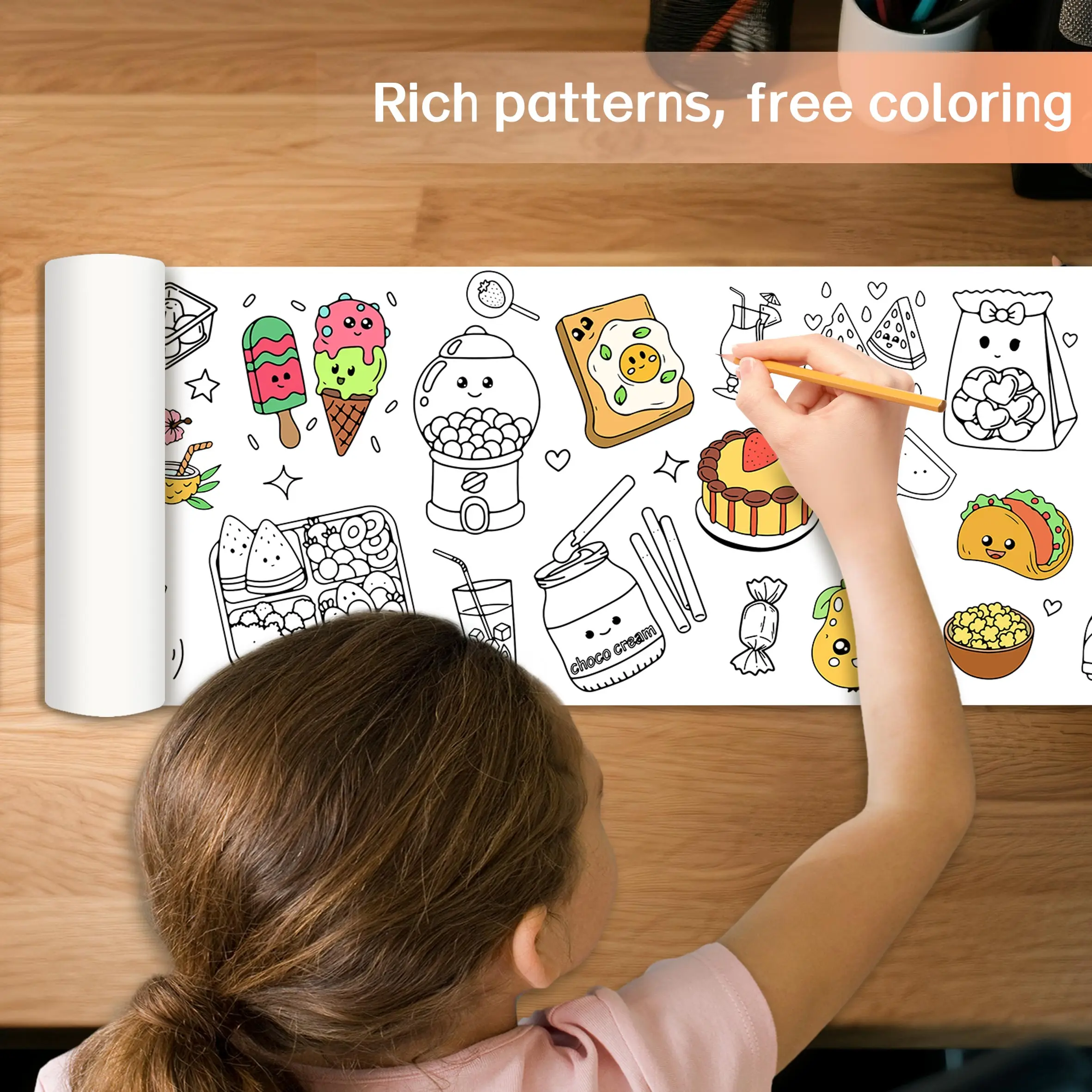 

Несколько милых пищевых узоров, рулон для рисования, детский рулон цветной бумаги, сделай сам, живопись, живопись, цветное наполнение