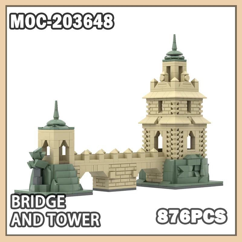 

MOC- 203648 НОВЫЙ DIY мост и башня, строительный блок, модель кирпича, волшебный замок, набор, креативная эстетическая красота, подарки для взрослых, 876 шт.