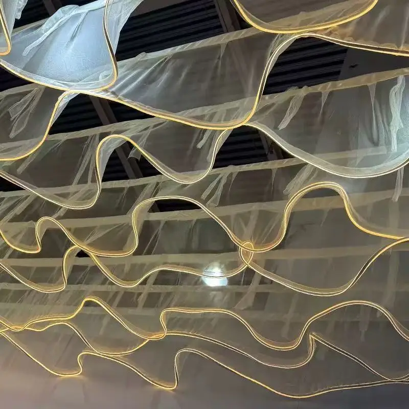 

Romantic Ceiling Wave Gauze Curtain with Light String , Wedding Party Christmas Event Venue Ceiling Decoration Props