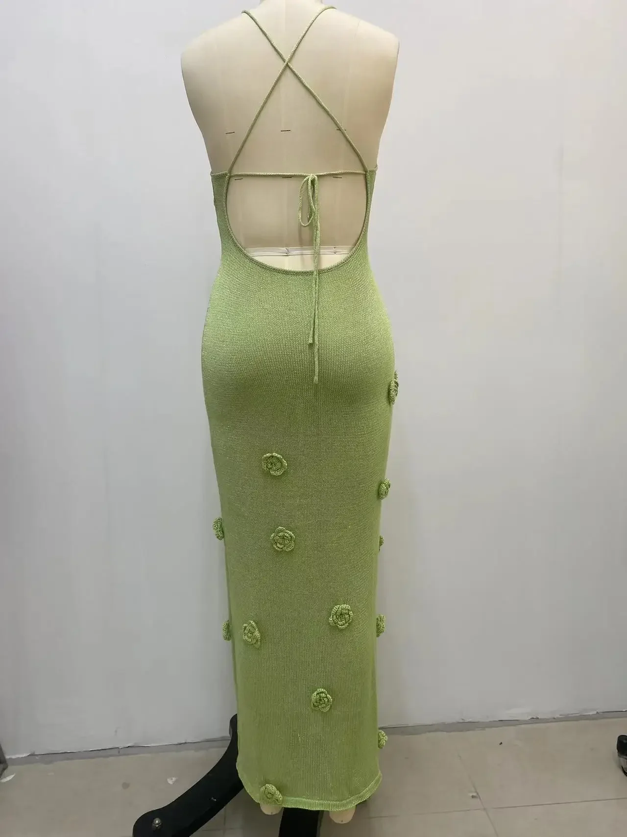 محبوك بروتيل المرأة فستان حفلة موسيقية حزام بلا أكمام تنورة زهرة لامعة رسمية عادية اليومية سليم غمد ميدي رداء حفلة ثوب