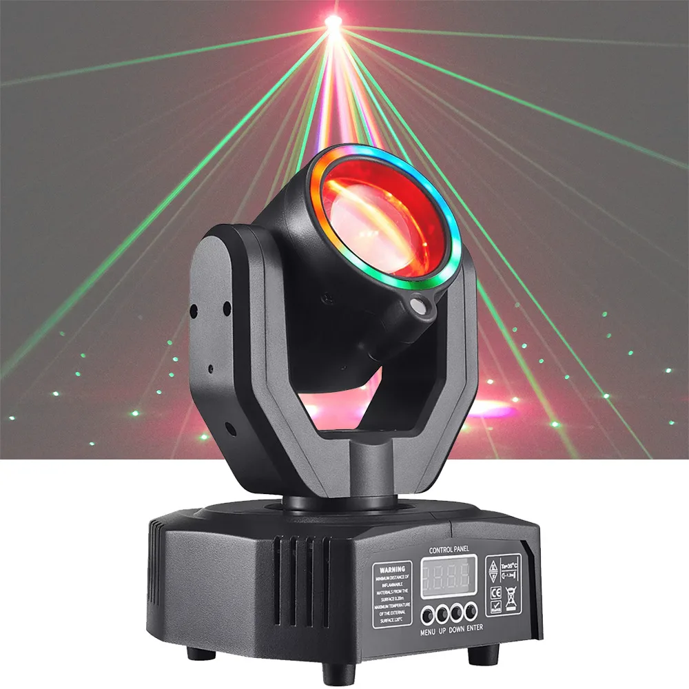 32W Beam LED Moving Head Light Laser Pattern Rotate Multi Stage Lighting Effect DMX Sound Activated For Club Disco DJ Home Party