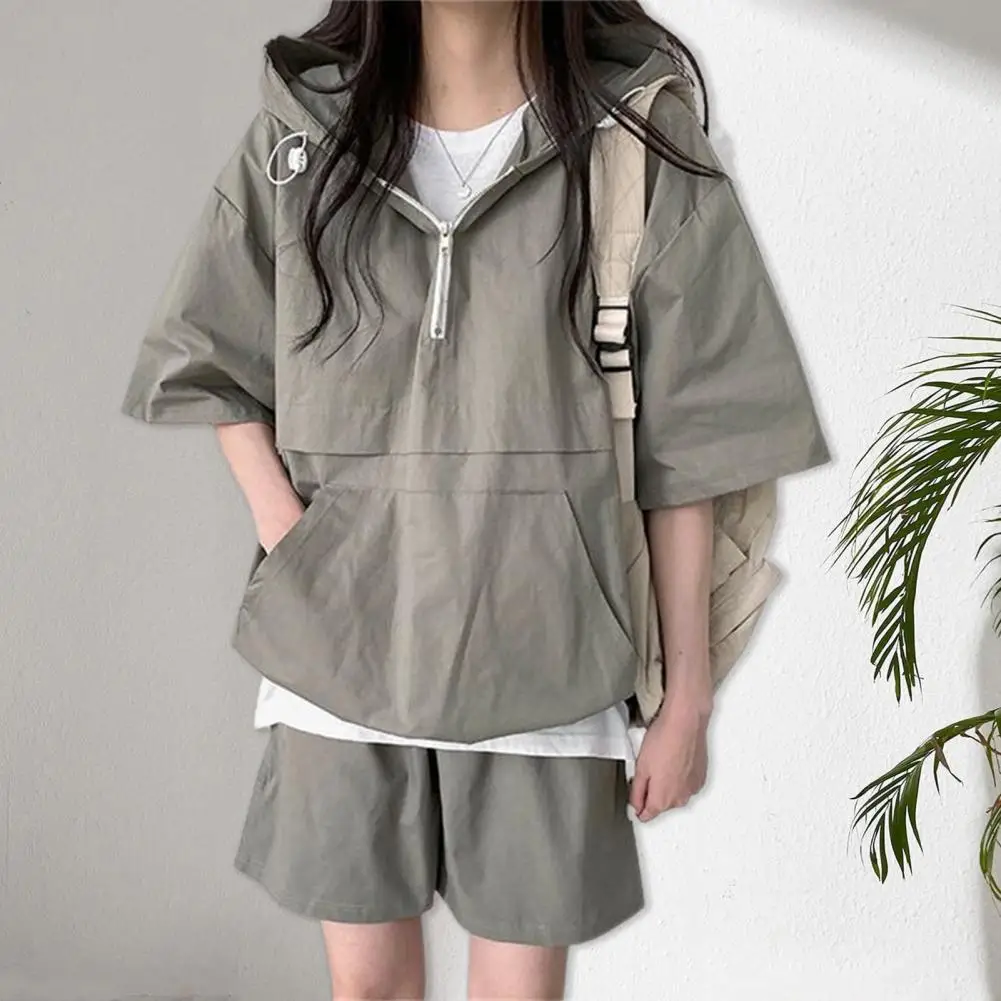 Women Hoodie Shorts Set Hooded Top Women's Sport Outfit Set with Hoodie Three-quarter Sleeve Top Elastic Waist Shorts for Women