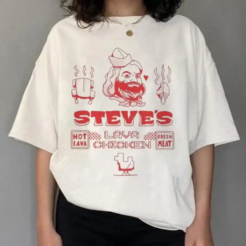 

Рубашка для ресторана Steves Lava Chicken, футболка Chicken Jockey, подарок геймерам, мультфильм