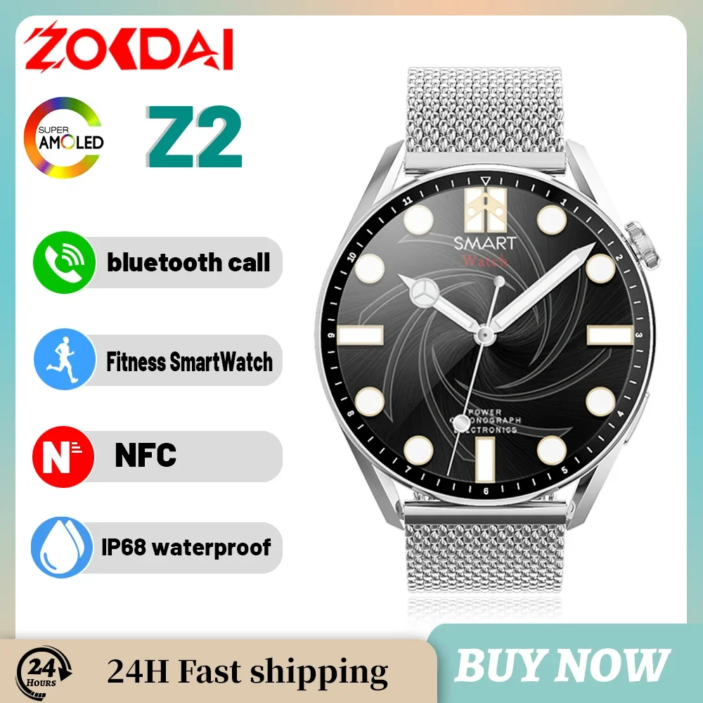 

Zordai Z2 New GPS Smart Watch Men 412*412 HD Full Touch Screen Heart Rate Bluetooth Call NFC IP68 Waterproof ECG+PPG Smartwatch