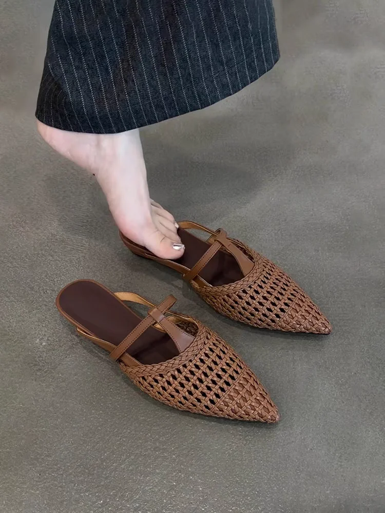 

Женские сандалии ручной работы в римском стиле с вырезами, на низком массивном каблуке, с открытым носком, для повседневной носки, модные, летние