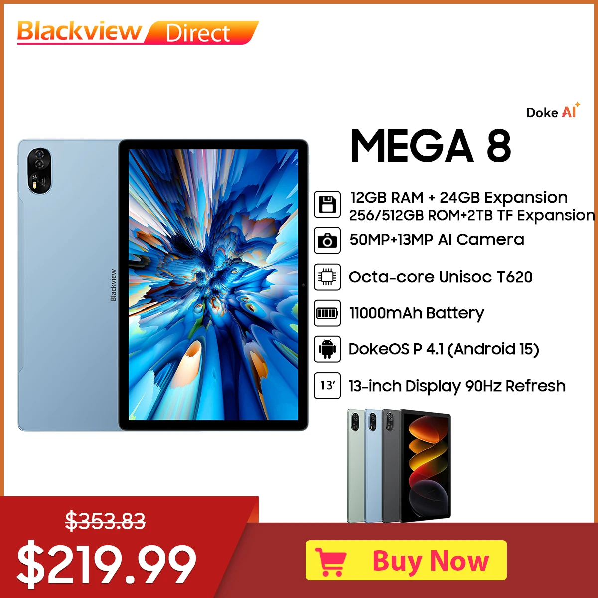Планшет Blackview MEGA 8 13 дюймов FHD+ Дисплей Unisoc T620, 12 ГБ + 24 ГБ ОЗУ 512 ГБ ПЗУ 11000 мАч Аккумулятор 50 МП Android 15 4G Планшетный ПК Планшет Blackview MEGA 8 13 дюймов FHD+ Дисплей Unisoc T620, 12 ГБ + 24 ГБ ОЗУ 512 ГБ ПЗУ 11000 мАч Аккумулятор 50 МП Android 15 4G Планшетный ПК