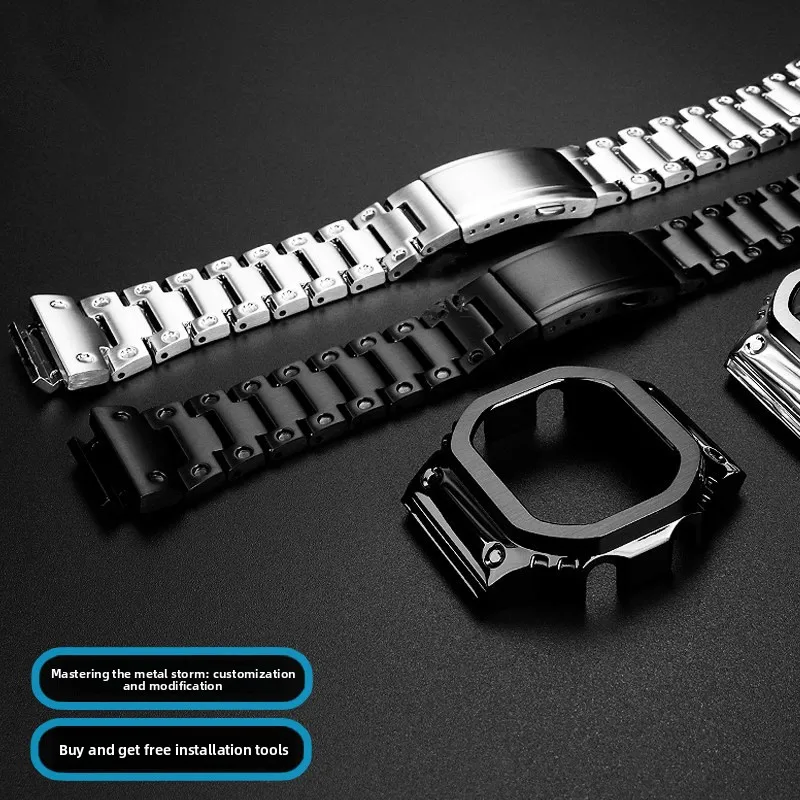 DW H5600 Upgrade Steel Case&Strap Mod Kit For CASIO 3516 DW-H5600 DW-H5600MB Metal bezel Band replacement watch parts with tools