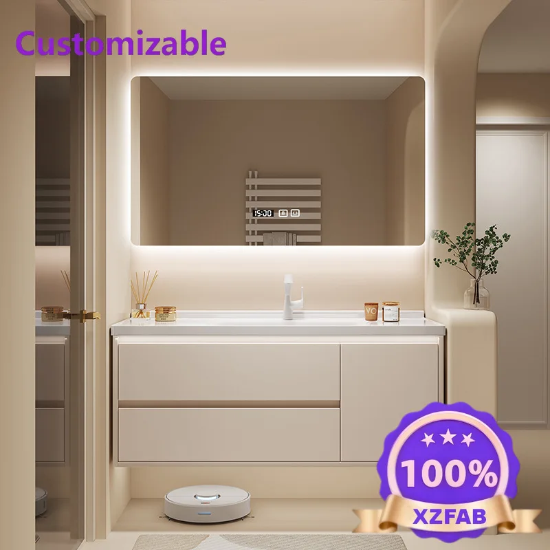 Factory Direct 2026 Cream wind bathroom cabinet toilet washbasin cabinet combination wall-mounted ceramic integrated basin