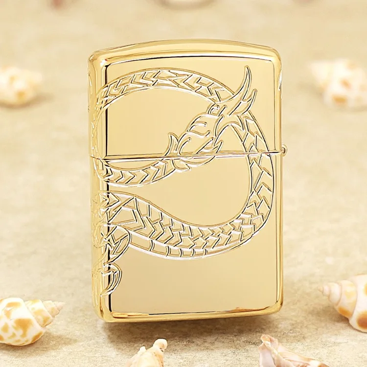 Genuine Zippo Golden Armor Chinese Loong oil lighter copper windproof cigarette Kerosene lighters Gift anti-counterfeiting code